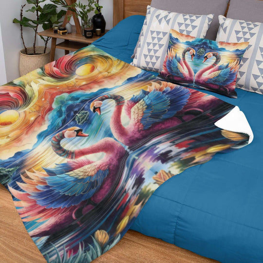 Plush Celestial Swans Blanket - Psychedelic All Over Prints Printify