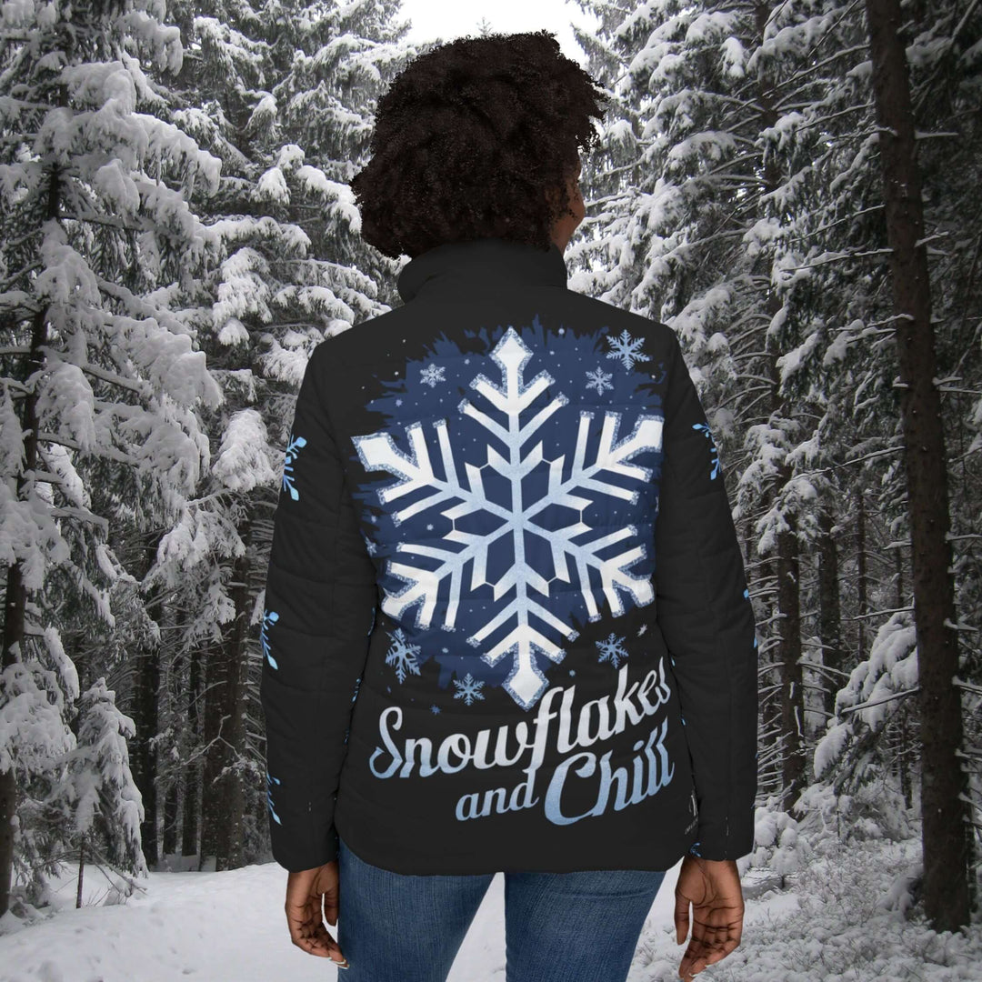 Snowflakes and Chill Puffer Jacket All Over Prints Printify M