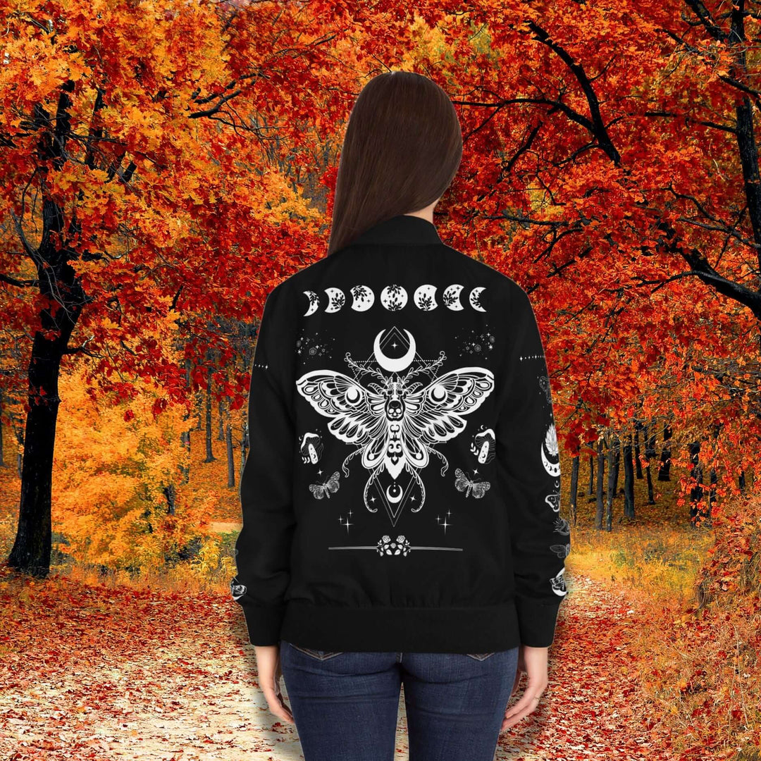 Women's Bomber Jacket - Mystic Moth and Lunar Phases Goth Boho All Over Prints Printify