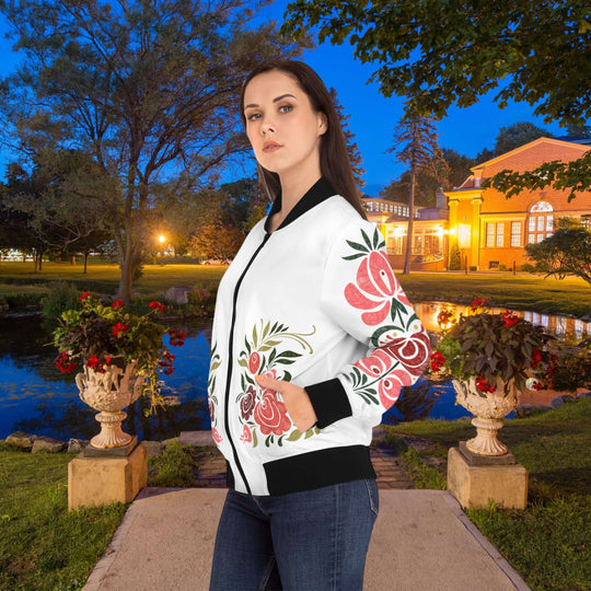 Folk Art Bomber Jacket with Floral Patterns All Over Prints Printify
