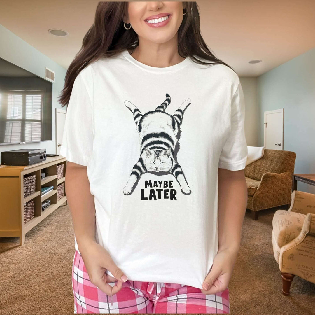 Cat Maybe Later T-Shirt T-Shirt Printify White M