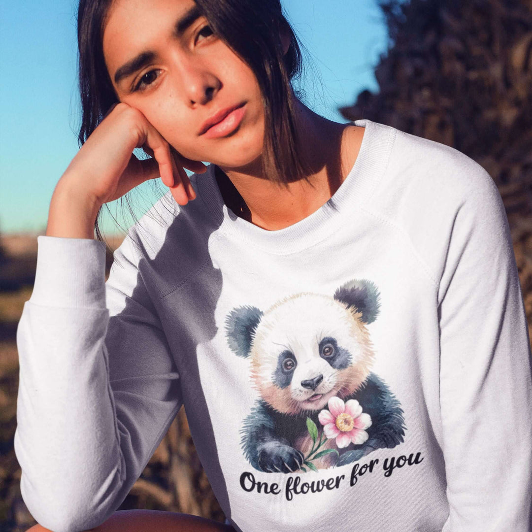 Panda Flower Garment-Dyed Sweatshirt Sweatshirt Printify White M