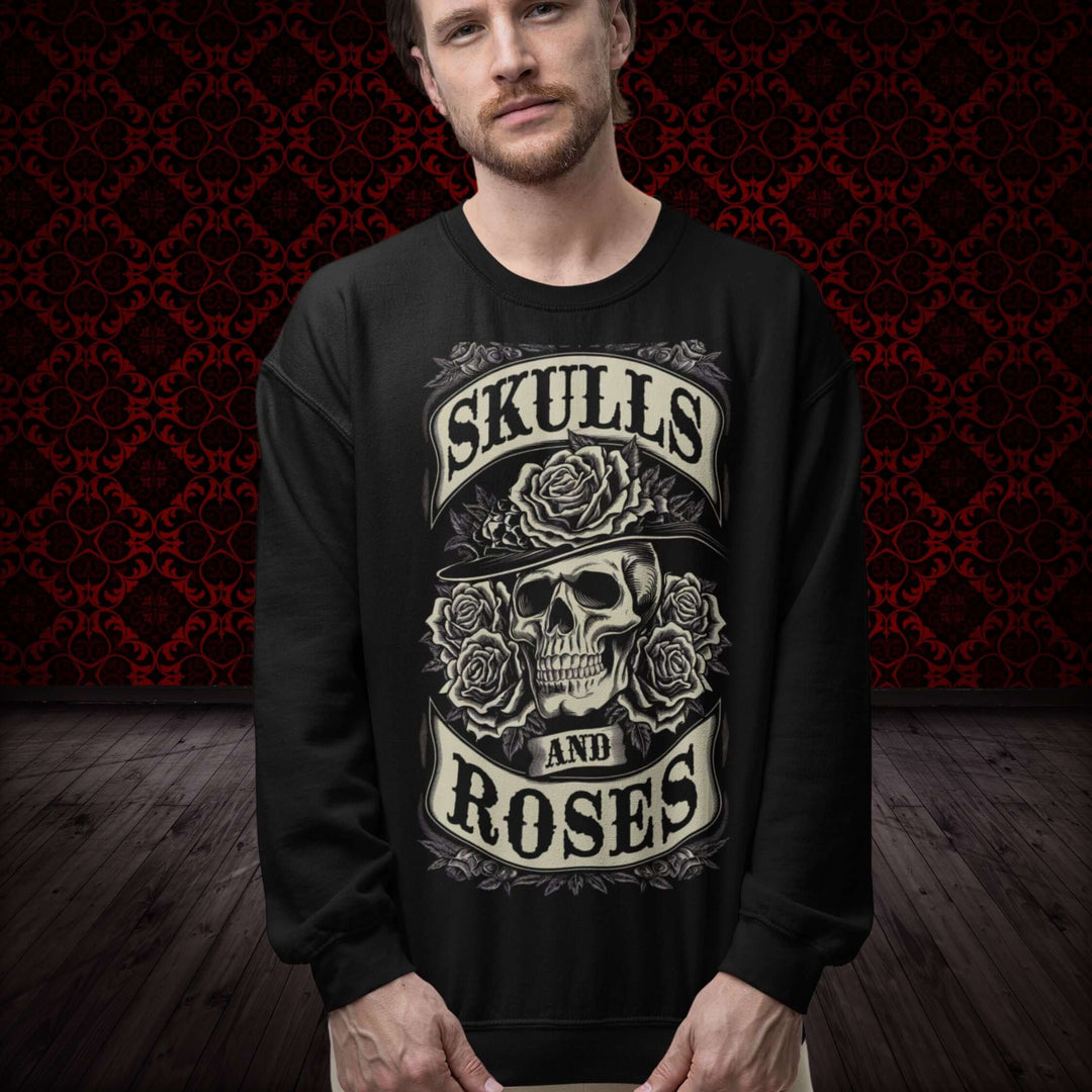 Skulls and Roses Sweatshirt Sweatshirt Printify