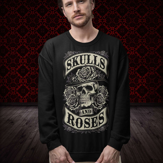 Skulls and Roses Sweatshirt Sweatshirt Printify