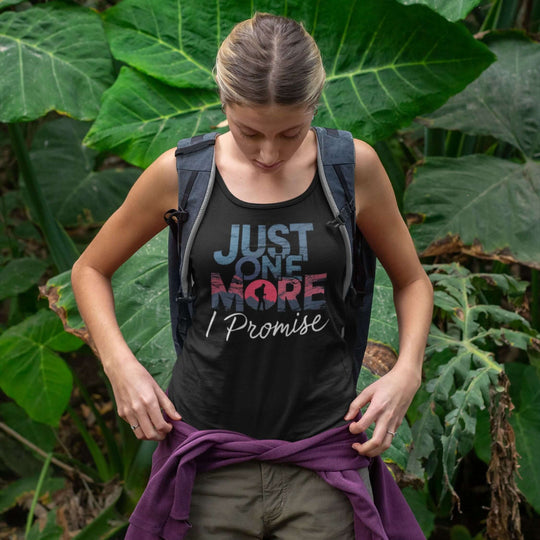 Hiking Racerback Tank 'Just One More, I Promise' Tank Top Printify S Solid Black