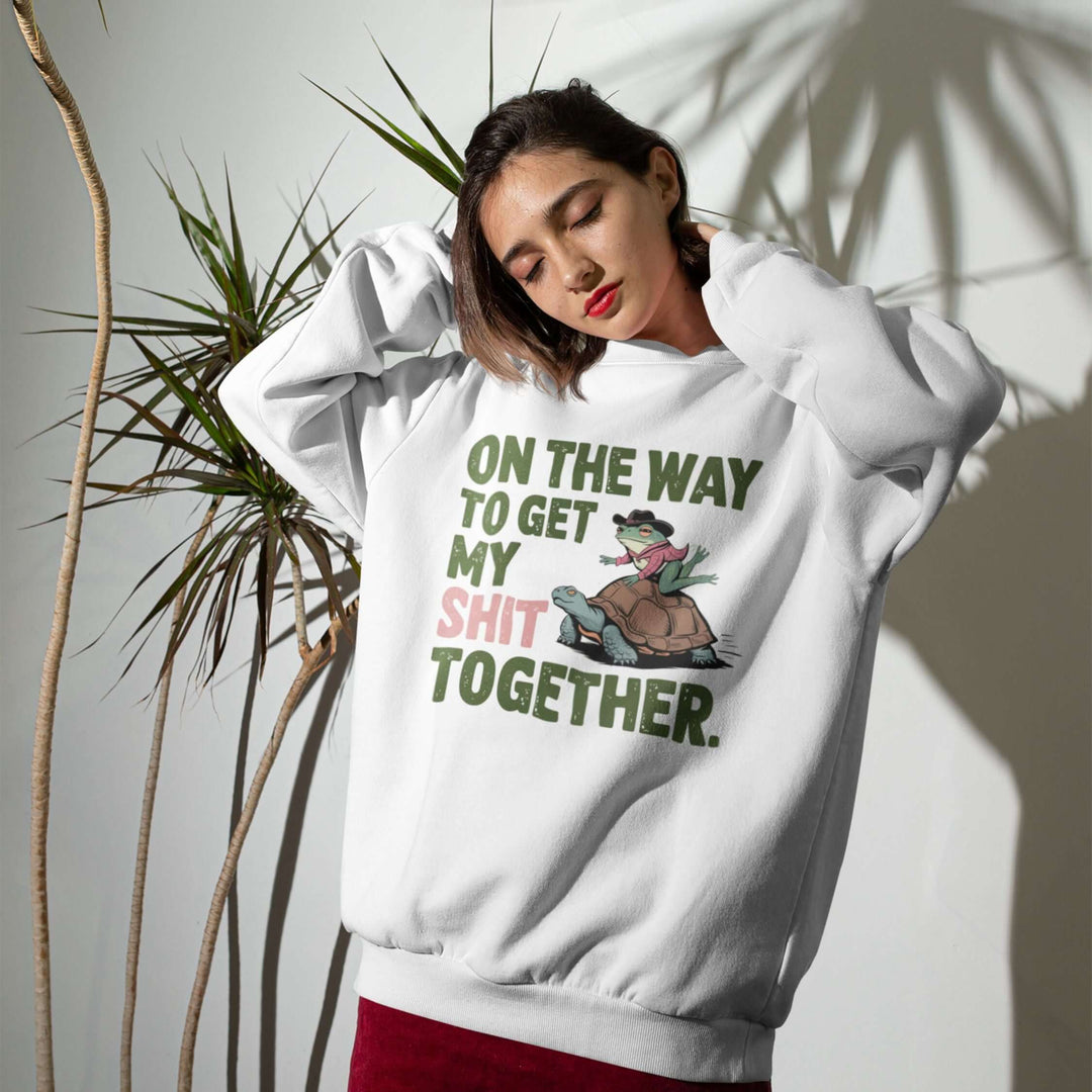 Funny Frog Riding Turtle Unisex Sweatshirt Sweatshirt Printify White L