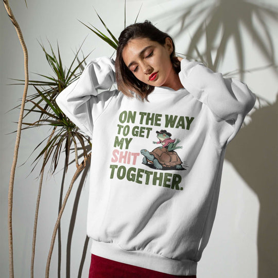 Funny Frog Riding Turtle Unisex Sweatshirt Sweatshirt Printify White L