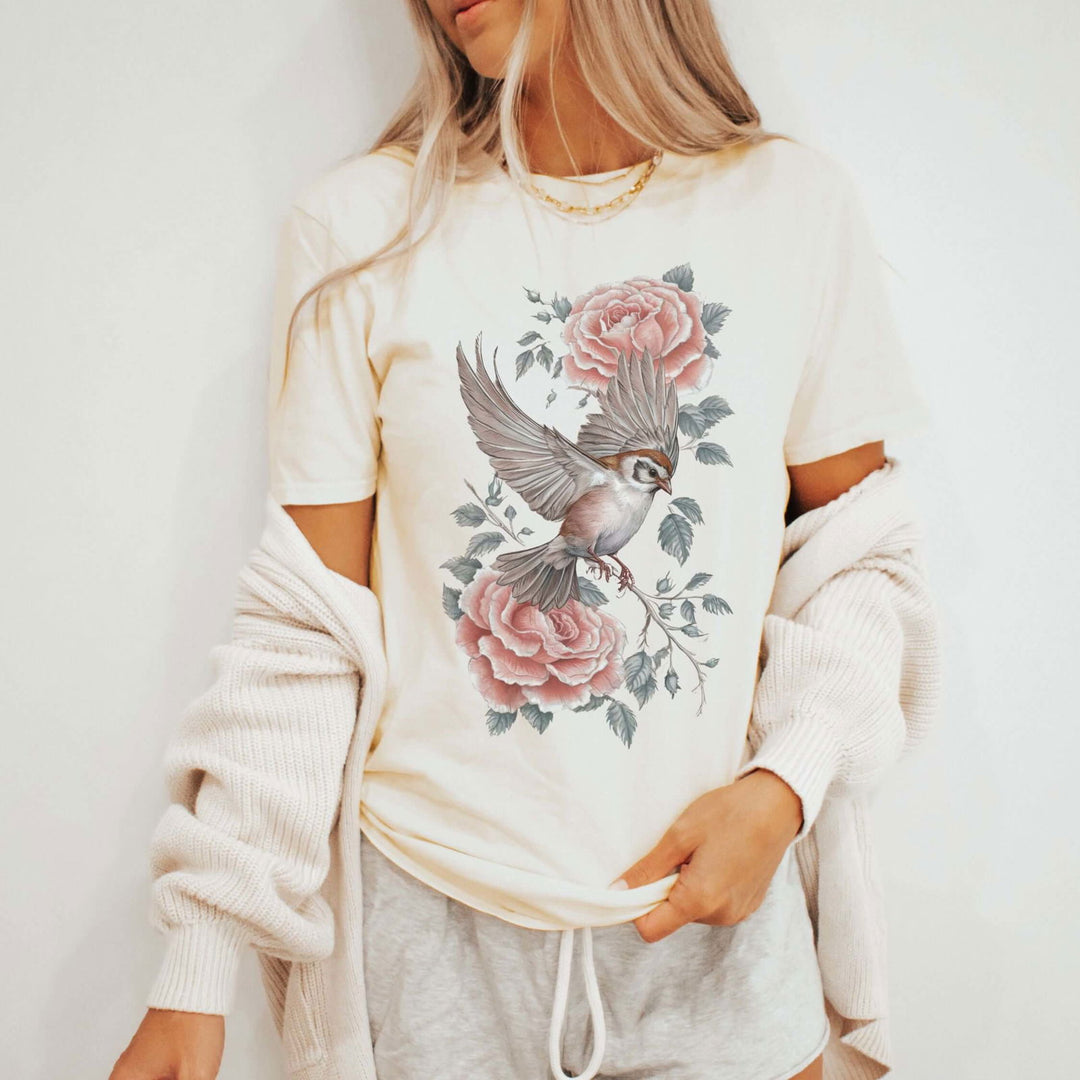 Bird and Rose Unisex Tee T-Shirt Printify Ivory M