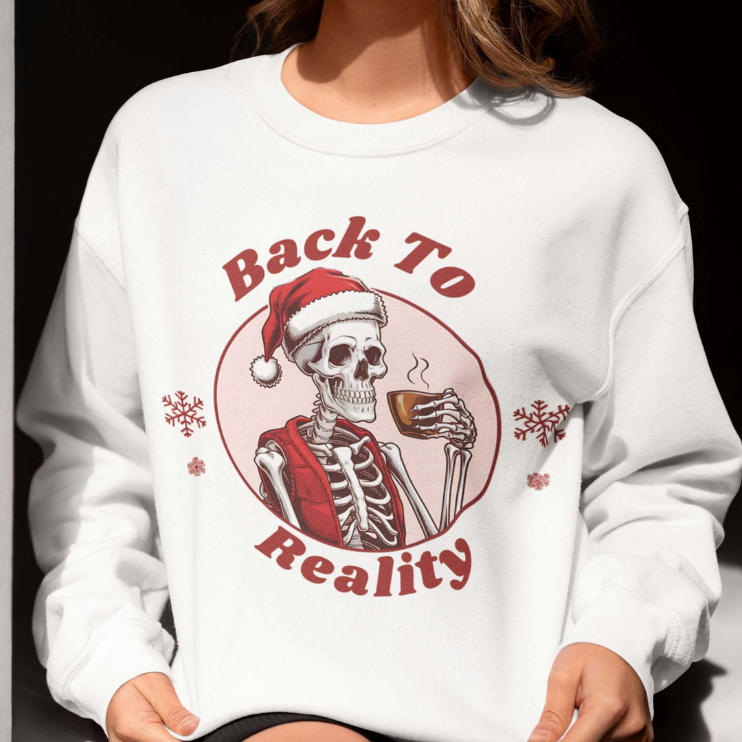 Skeleton Coffee Break Sweatshirt - Back To Reality Sweatshirt Printify White M