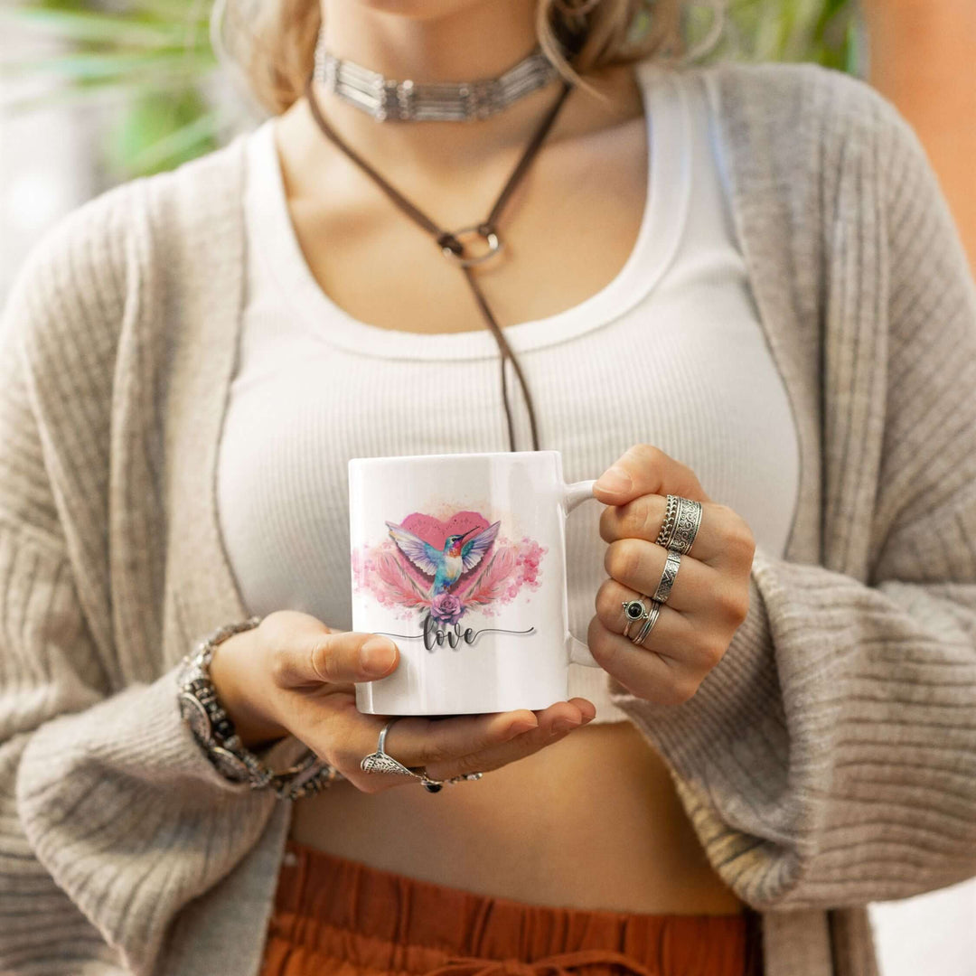 Ceramic Mug - Romantic Hummingbird Love and Flowers Mug Printify 11oz