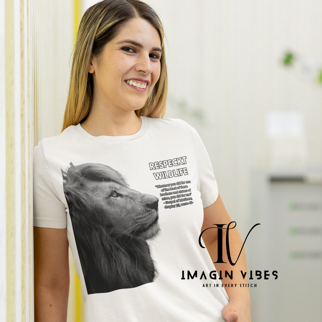 Lion T-Shirt for Nature Lovers - RESPECT WILDLIFE Quote T-Shirt Printify White M