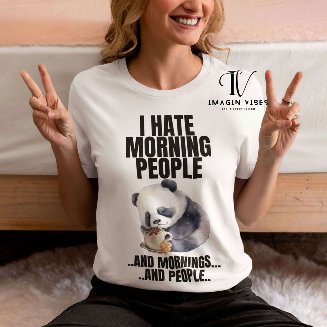 Funny Panda I HATE MORNING PEOPLE Unisex Tee T-Shirt Printify White M