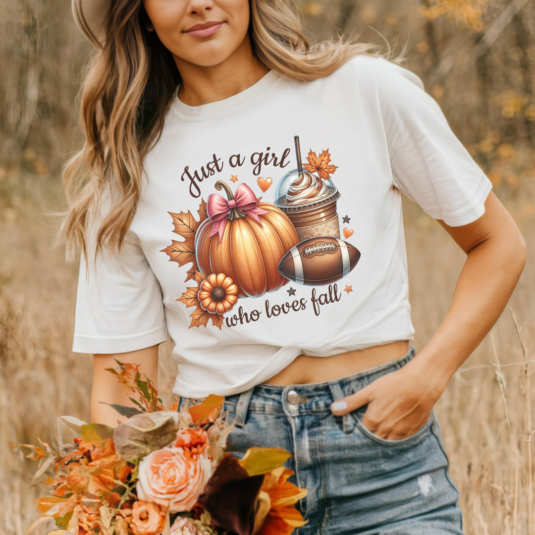 Just a Girl Who Loves Fall T-Shirt T-Shirt Printify White S