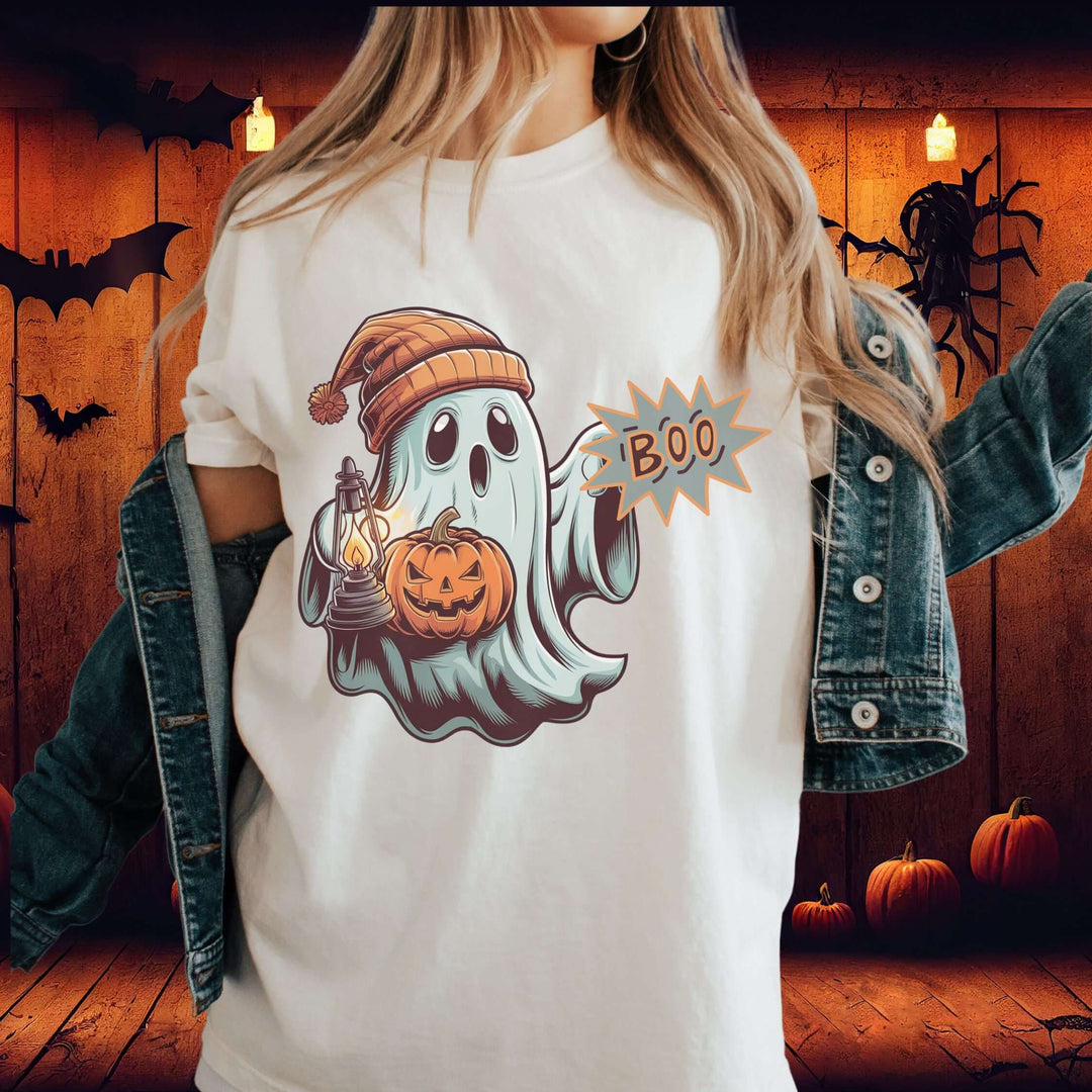 Boo! Cute Ghost Halloween T-Shirt T-Shirt Printify White L