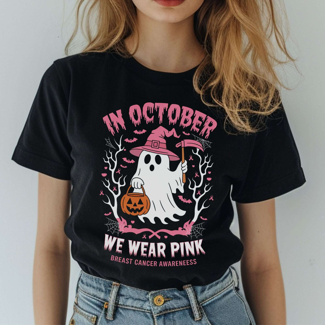 In October We Wear Pink: Breast Cancer Awareness T-Shirt T-Shirt Printify Black XS