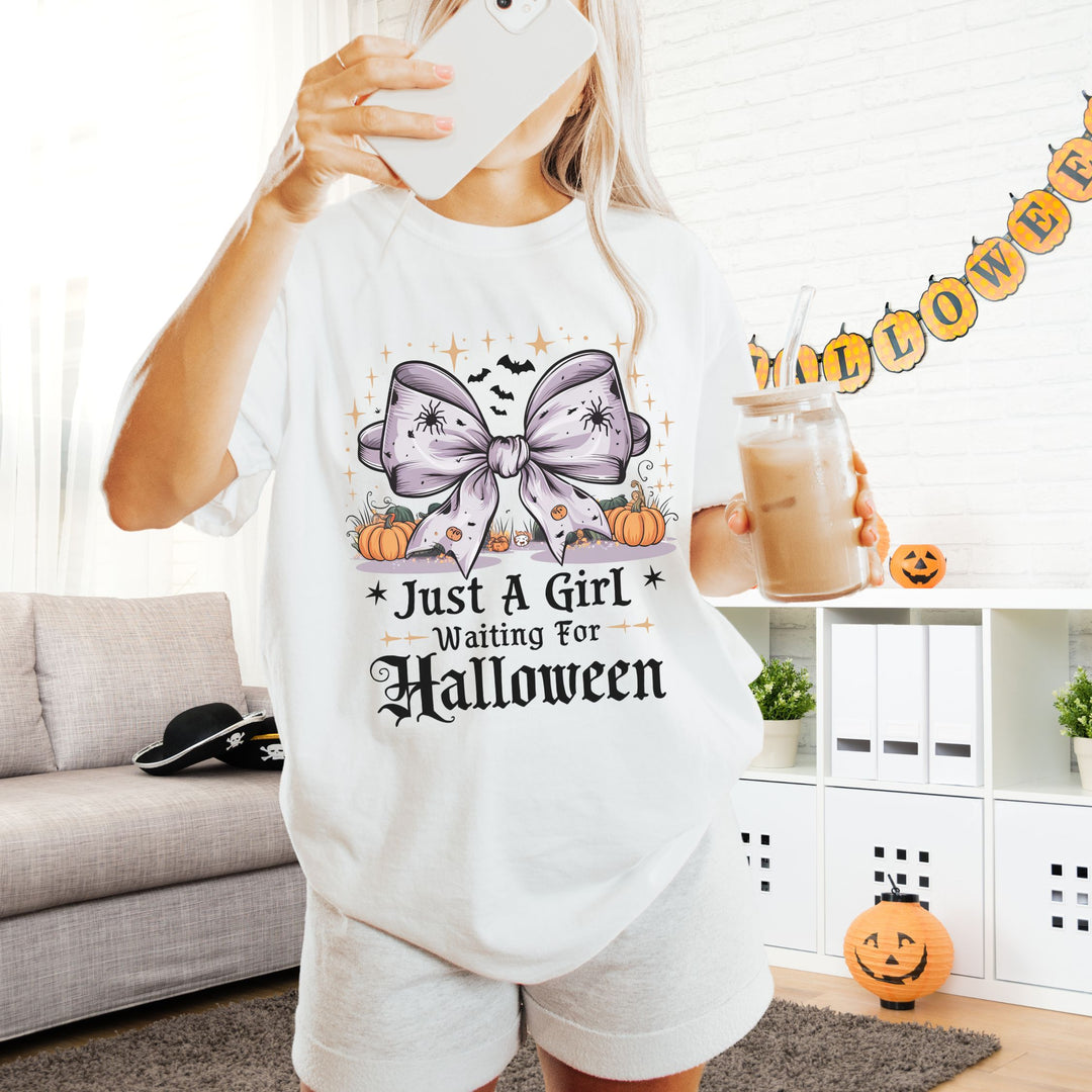 Just A Girl Waiting For Halloween T-shirt T-Shirt Printify White L