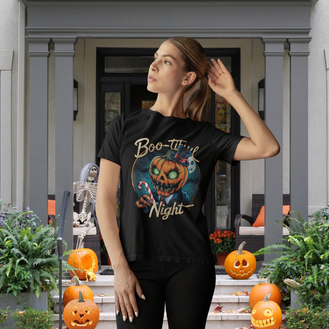 Boo-tiful Night: Pumpkin Creature Halloween T-Shirt T-Shirt Printify Black S