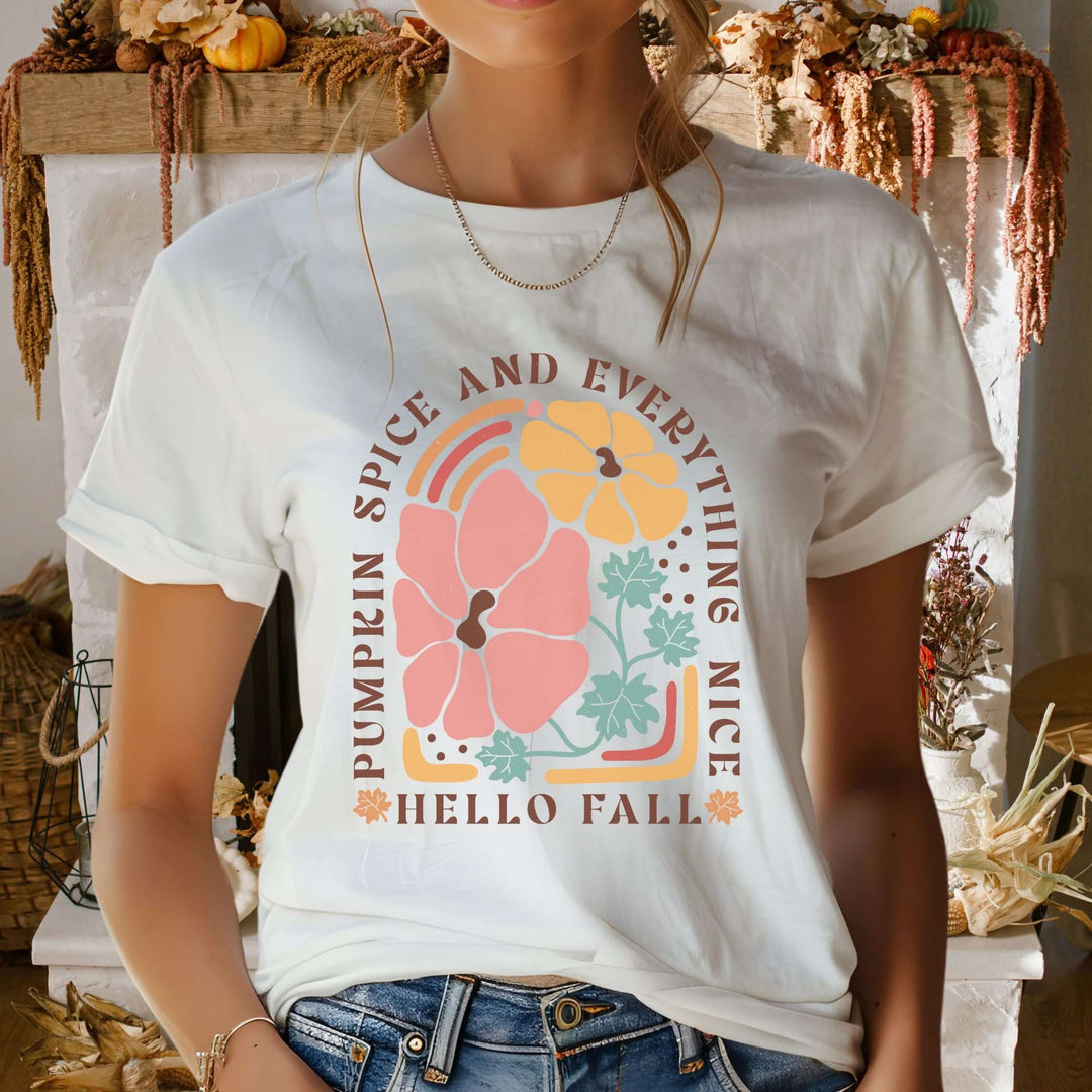 Pumpkin Spice & Everything Nice Boho T-Shirt T-Shirt Printify White S