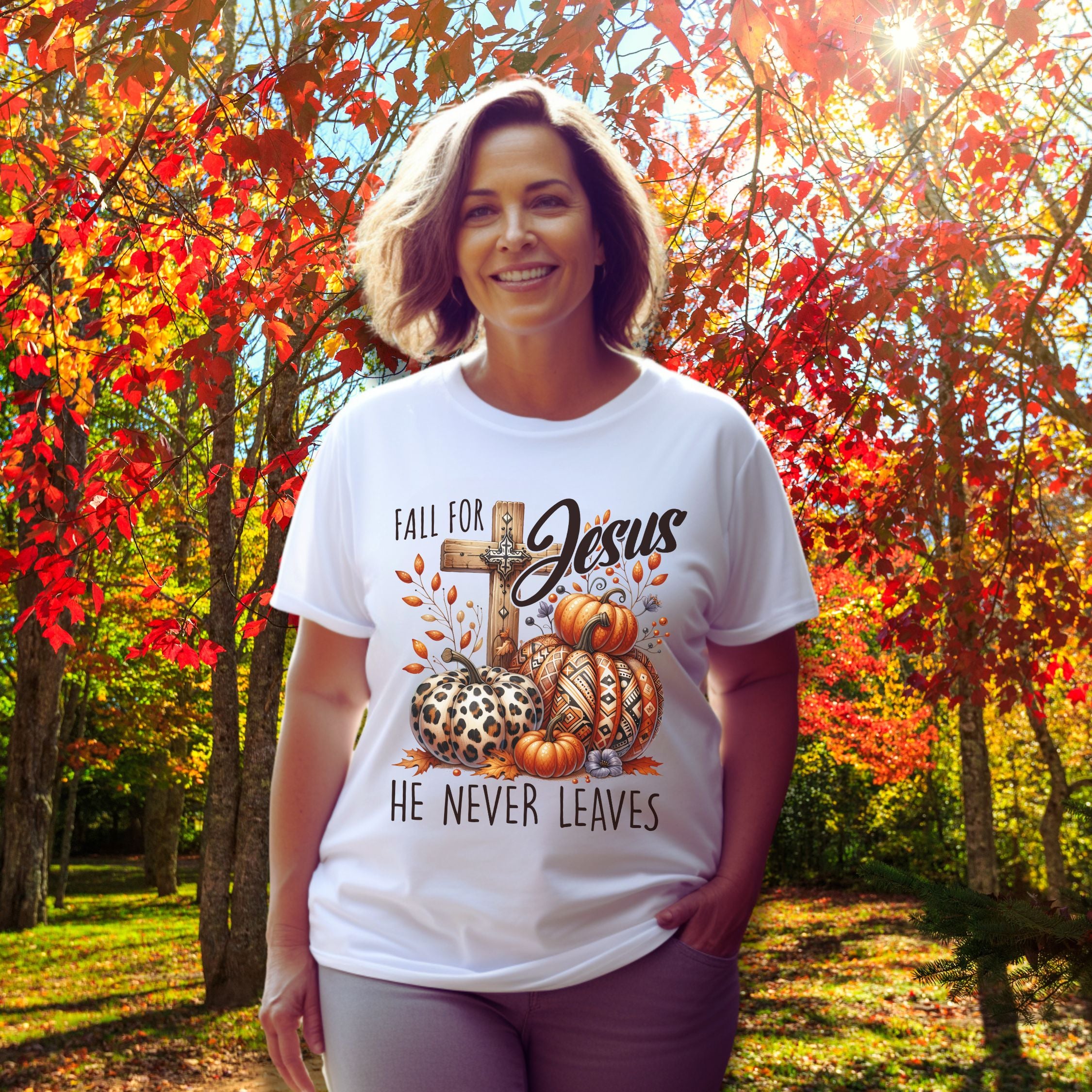Fall for Jesus: Christian Fall T-Shirt T-Shirt Printify White M
