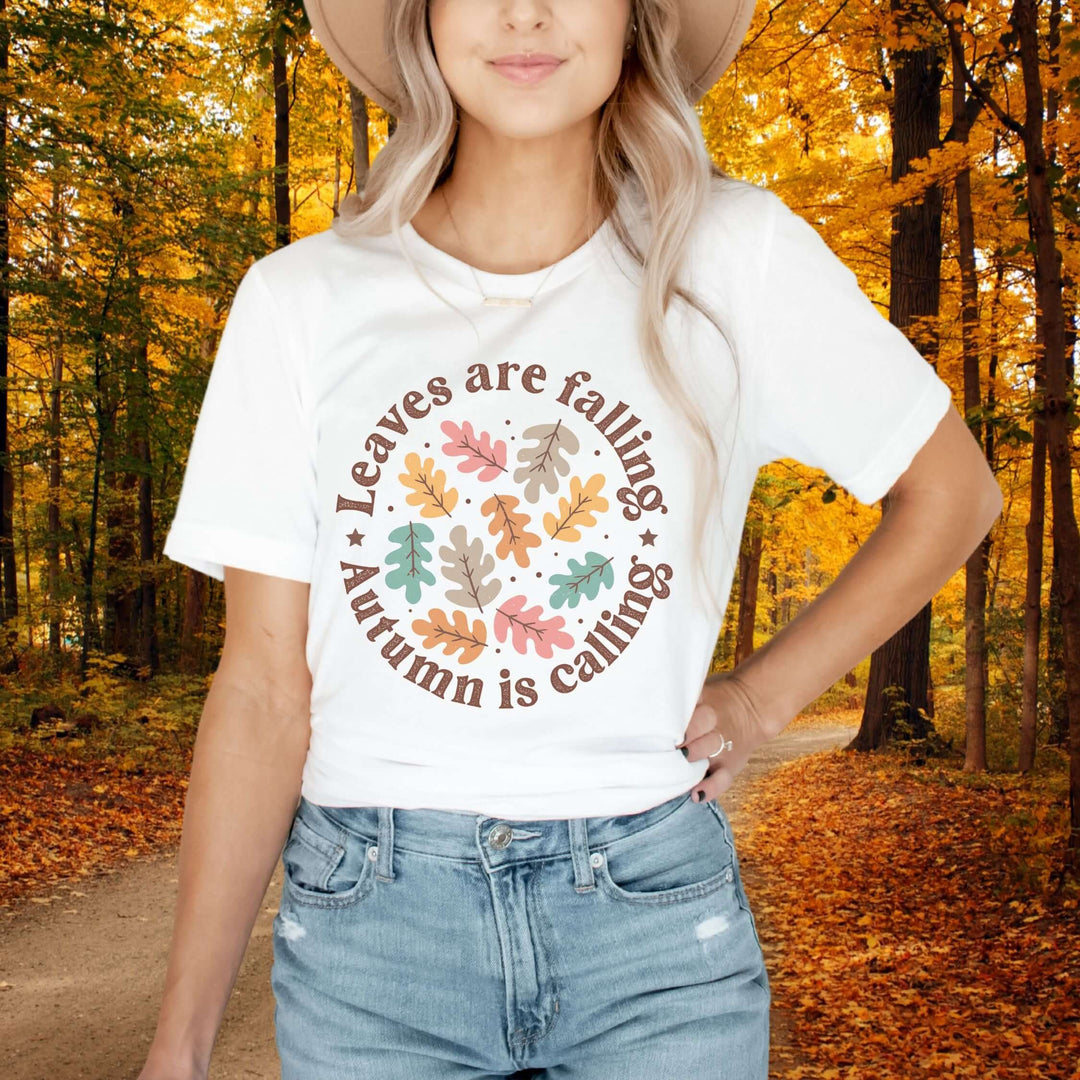 Leaves Are Falling: Autumn Boho T-Shirt T-Shirt Printify White M