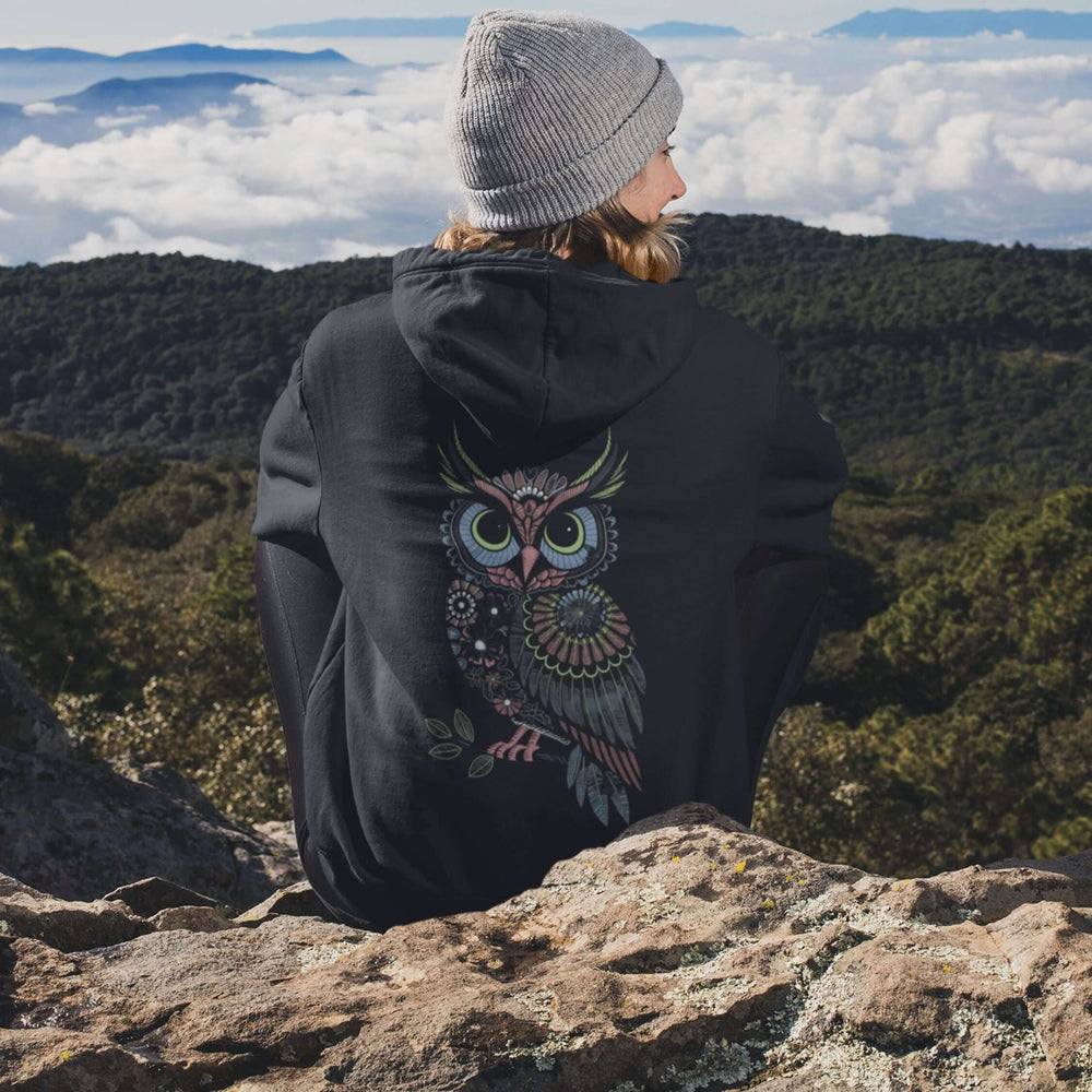 Bohemian Owl Hoodie with Earthy Tones and Floral Motifs Hoodie Printify