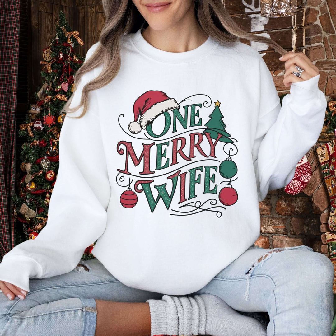 One Merry Wife Christmas Sweatshirt Sweatshirt Printify L White