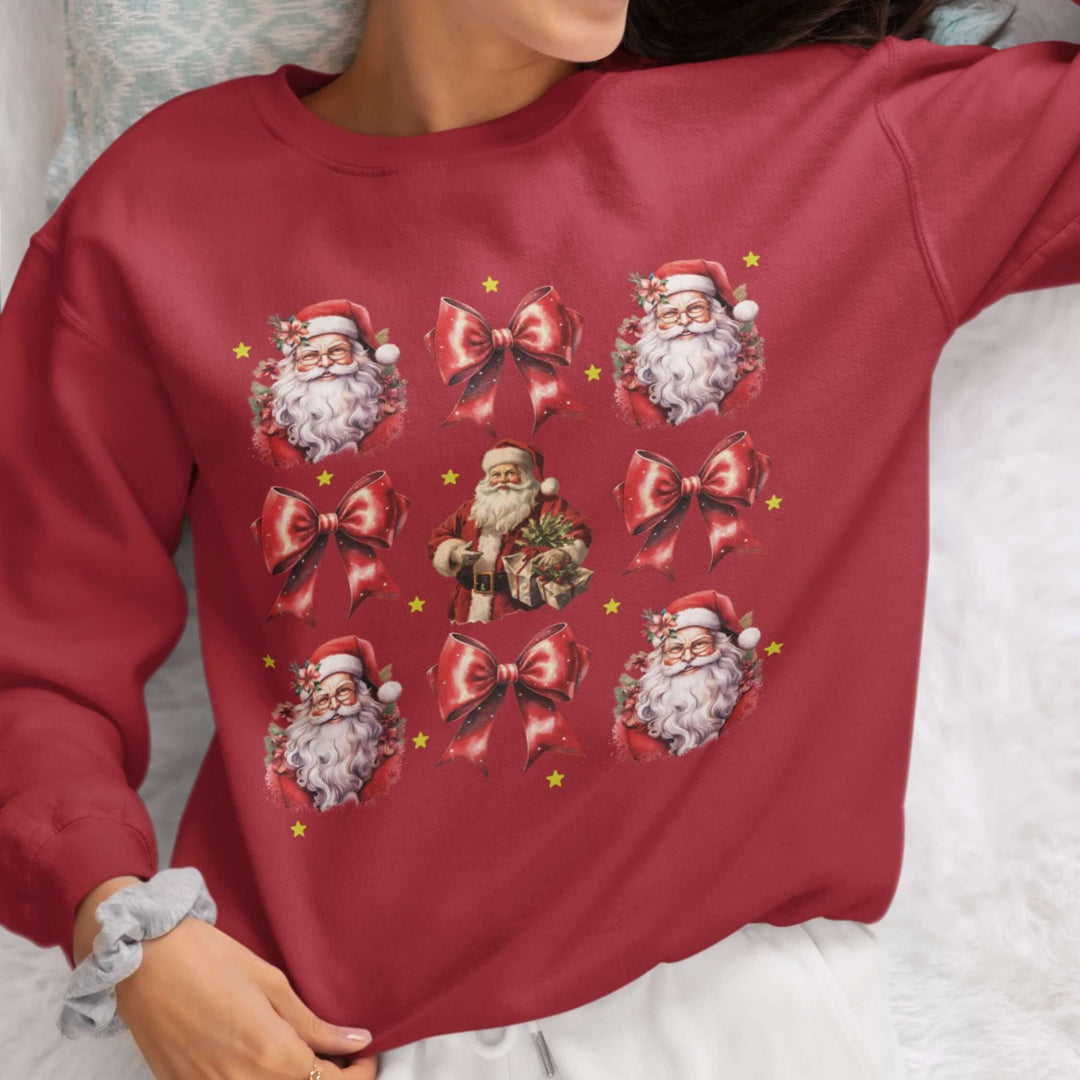 Coquette Bow Santa Christmas Sweatshirt Sweatshirt Printify M Antique Cherry Red