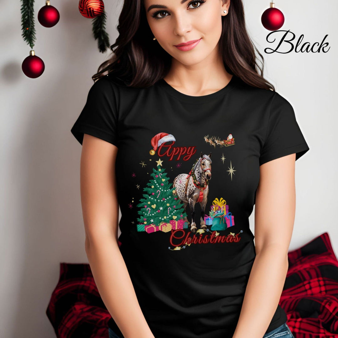 Christmas Tee with Appaloosa Horse Print T-Shirt Printify Black S