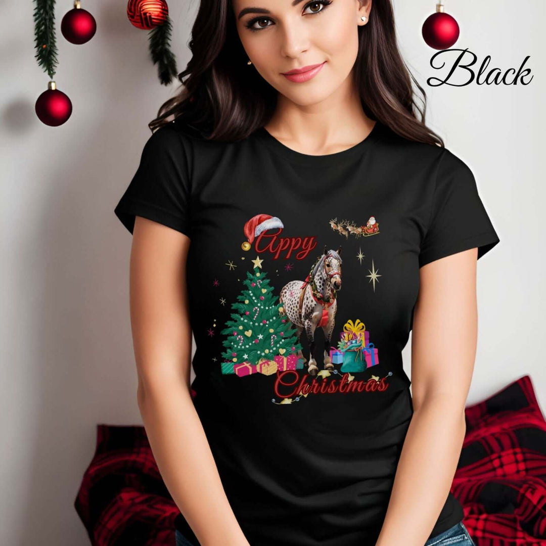 Christmas Tee with Appaloosa Horse Print T-Shirt Printify Black S