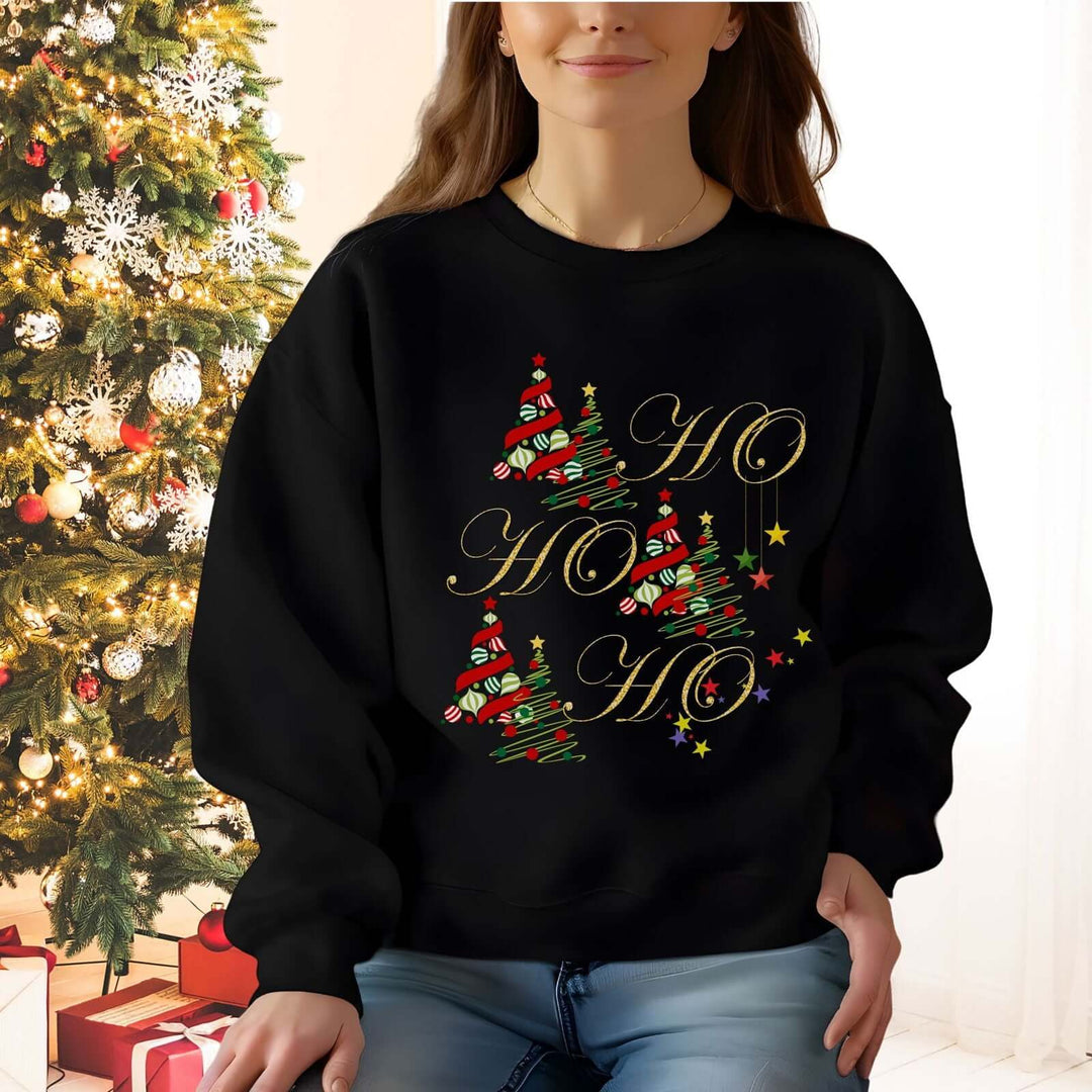 Christmas Trees Crewneck Sweatshirt Sweatshirt Printify M Black