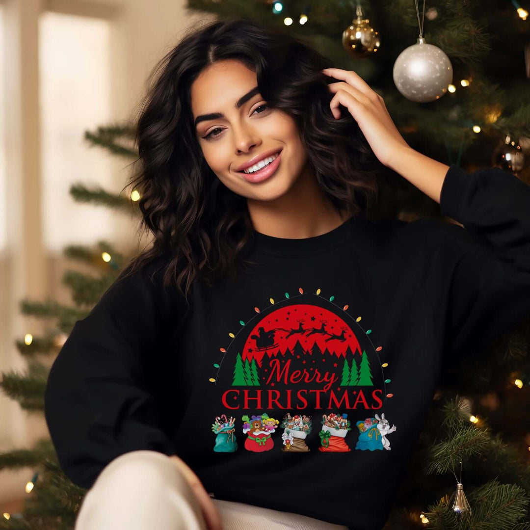 Merry Christmas Sweatshirt: Festive Santa Sweatshirt Printify S Black