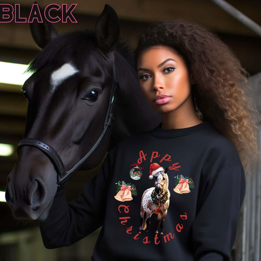Christmas Sweatshirt with Appaloosa Horse Sweatshirt Printify L Black