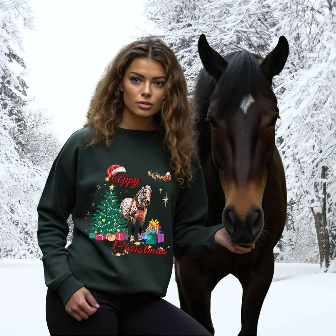 Christmas Appaloosa Sweatshirt with 'Appy Christmas' Text Sweatshirt Printify M Black