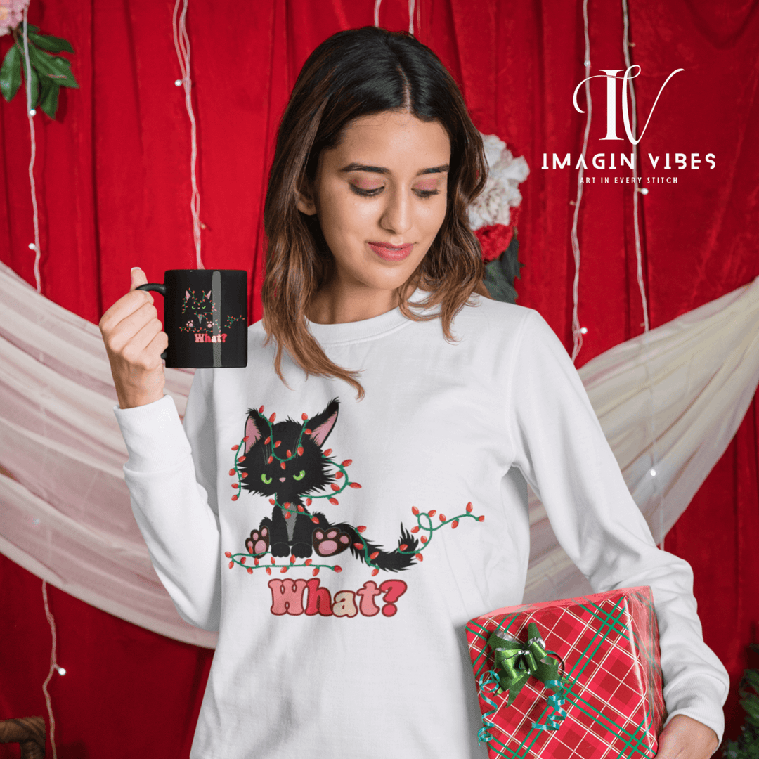 Black Cat Christmas - "What?!" Sweatshirt Sweatshirt Printify