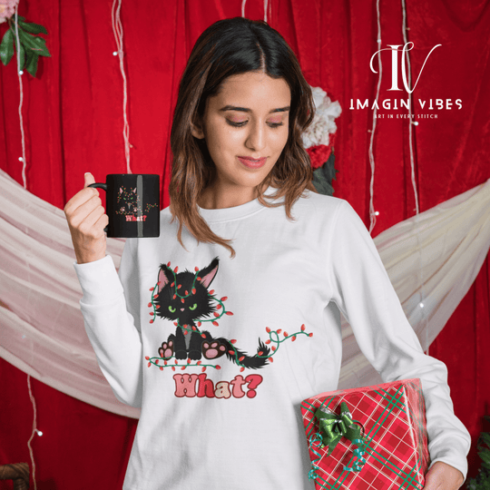 Black Cat Christmas - "What?!" Sweatshirt Sweatshirt Printify