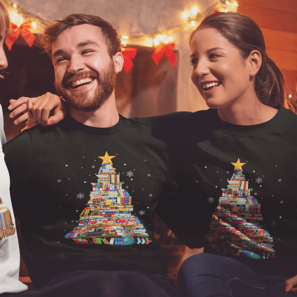 Merry Bookish Christmas Sweatshirt: Cozy Book Tree Sweatshirt Printify