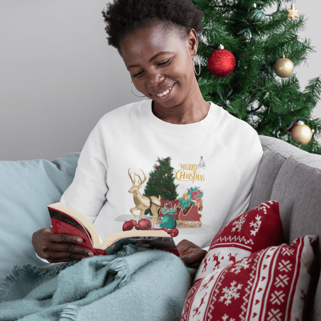 Merry Christmas Sweatshirt: Stylish Reindeer Sweatshirt Printify M White