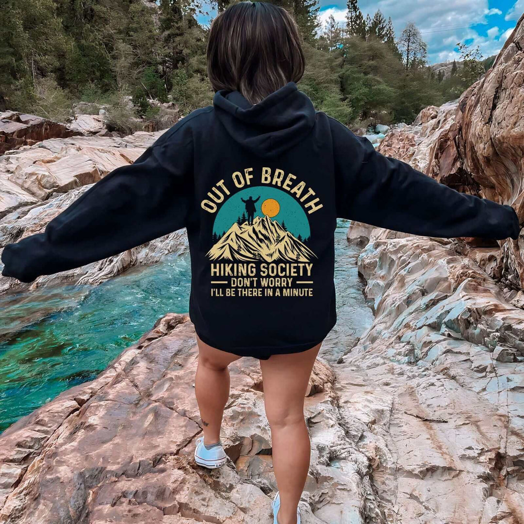 Out of Breath Hiking Society Hoodie: Don't Worry, I'll Be There Hoodie Printify Black M