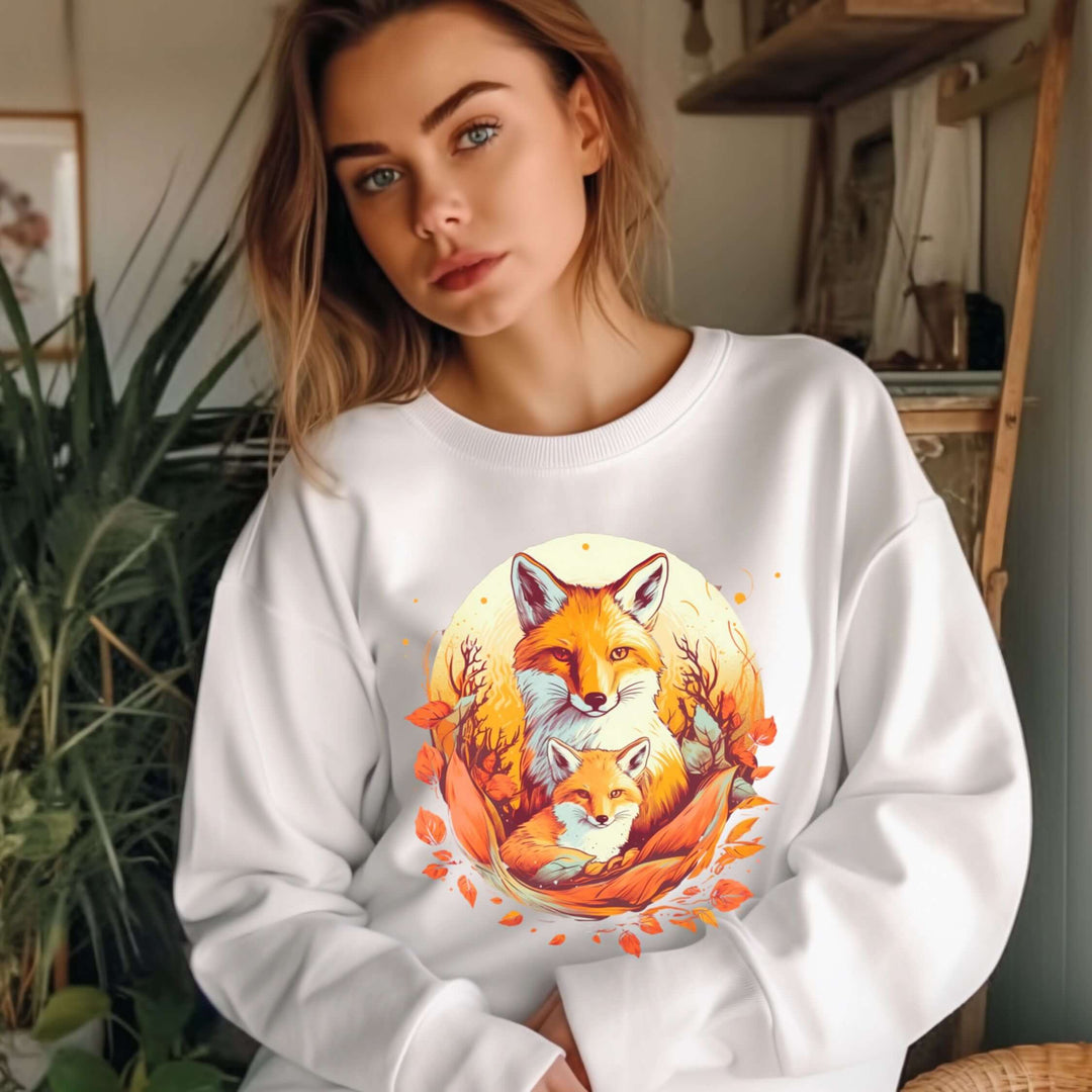 Fox Family Circle Sweatshirt Sweatshirt Printify White M