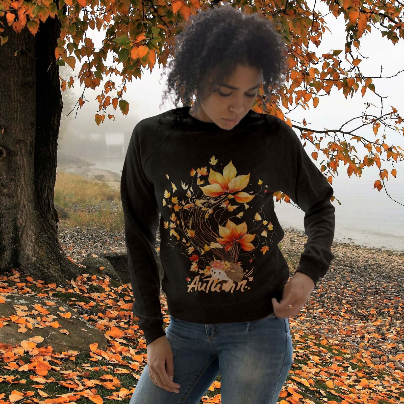 Hedgehog Autumn Vibes: Cozy Fall Pullover Sweatshirt Printify