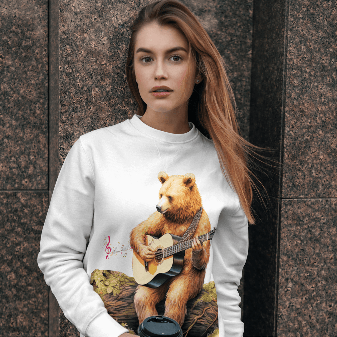 Bear Playing Guitar Sweatshirt Sweatshirt Printify White L