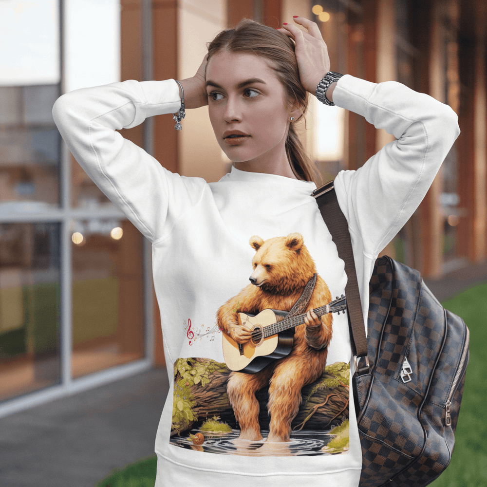 Bear Playing Guitar Sweatshirt Sweatshirt Printify
