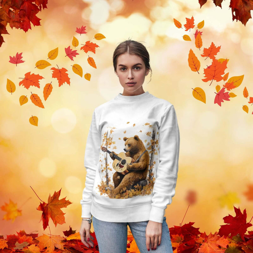 Bear Guitar Sweatshirt - Autumn Nature Theme Sweatshirt Printify