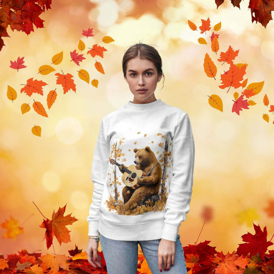 Bear Guitar Sweatshirt - Autumn Nature Theme Sweatshirt Printify