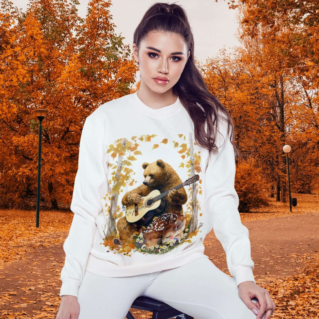 Bear Guitarist Sweatshirt - Autumn Forest Sweatshirt Printify
