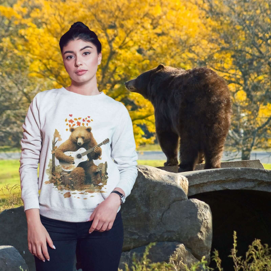 Bear Playing Guitar Sweatshirt Sweatshirt Printify
