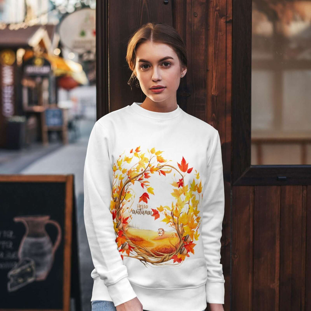 Hello Autumn Crewneck Sweatshirt Sweatshirt Printify