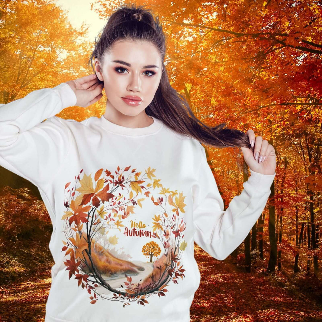 Autumn Wreath Sweatshirt - Hello Autumn Theme Sweatshirt Printify