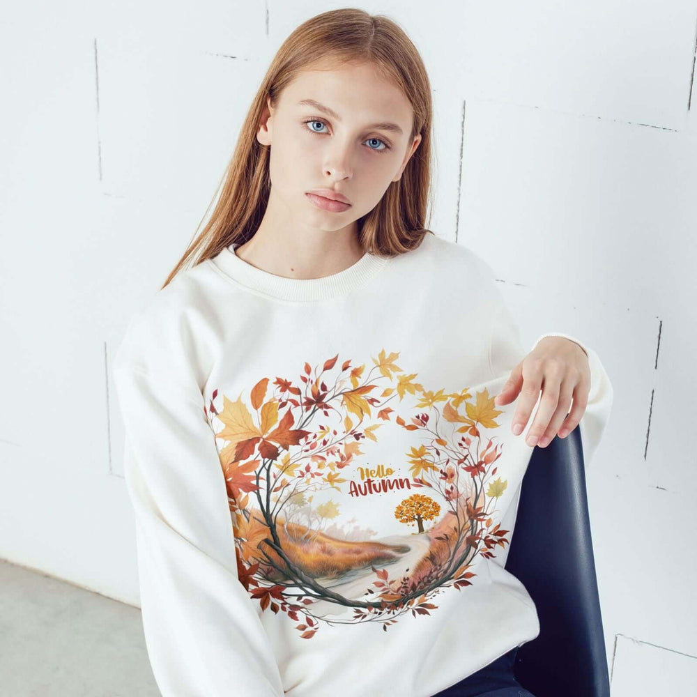 Autumn Wreath Sweatshirt - Hello Autumn Theme Sweatshirt Printify