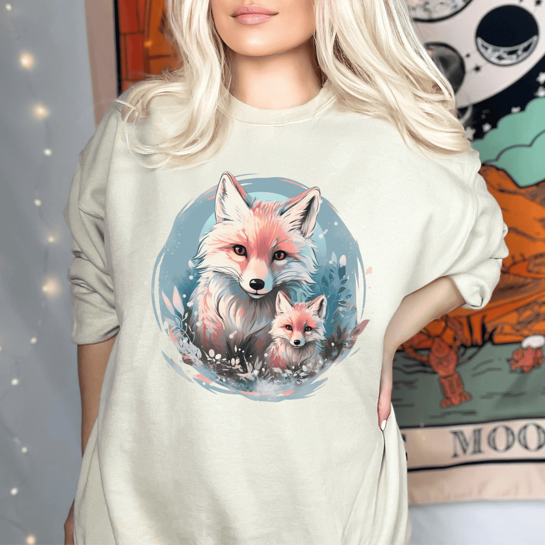 Fox Family Winter Arctic Crewneck Sweatshirt Sweatshirt Printify